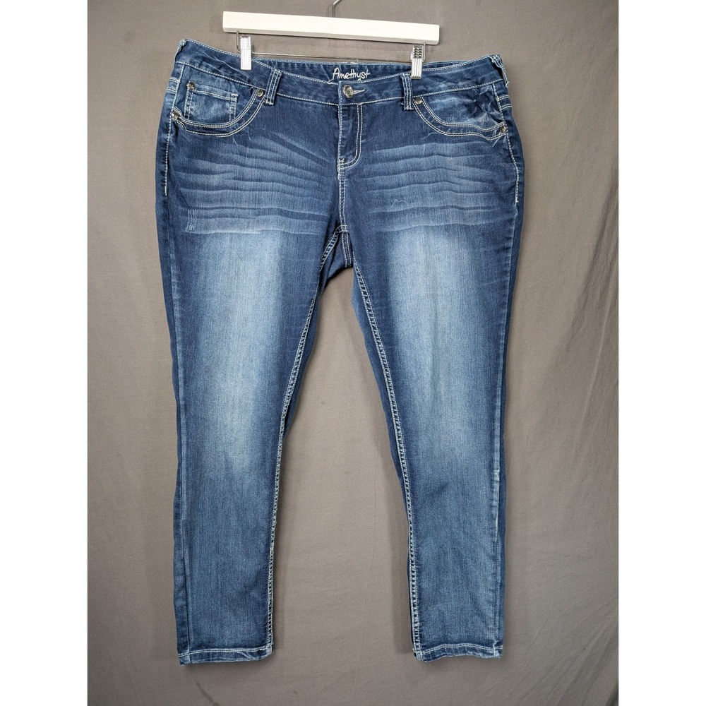 Amethyst Jeans Womens 20 Blue Denim Skinny Leg Mid Rise Stretch Whiskered 7906